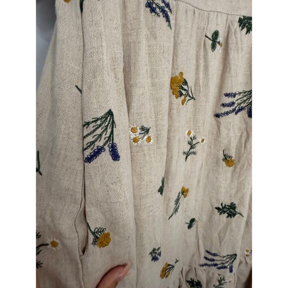 Kourt Casual Flax Linen Blend Breezy Sunflower Bubble Wheat Dress Medium - Picture 4 of 7